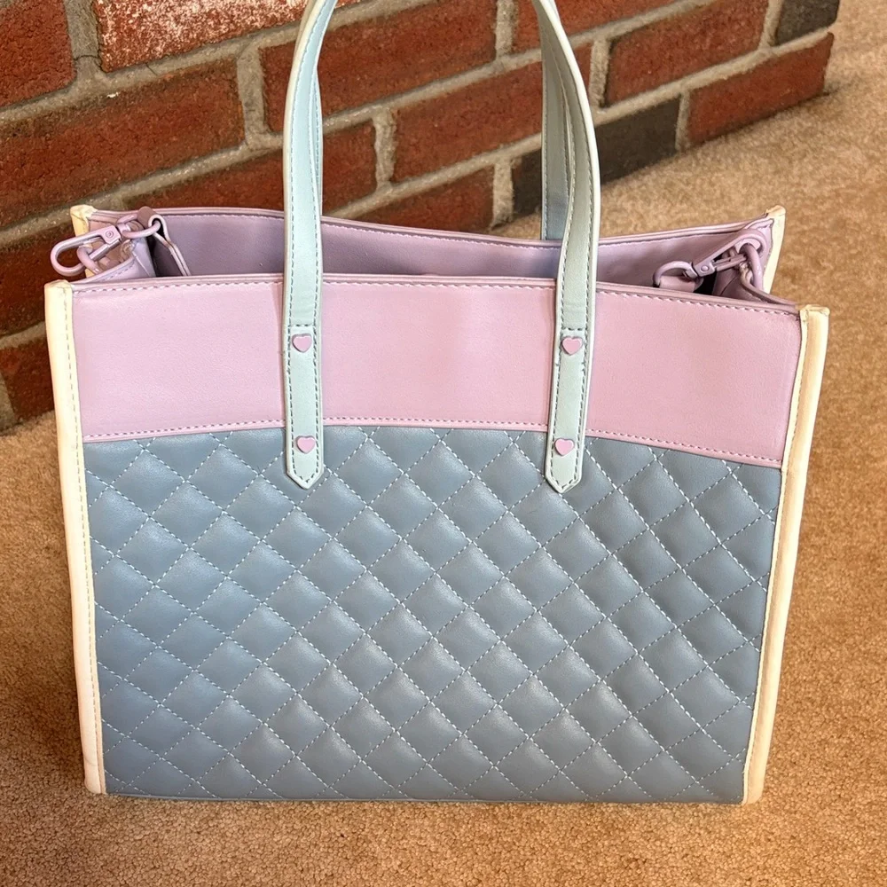 Pink & Blue Quilted Tote Handbag